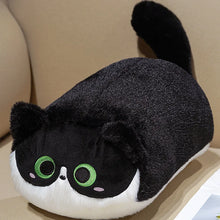 Load image into Gallery viewer, Black and White Cat Loaf Throw Pillow - Long Fat Cat Plush Cushion - Green Eyes-Home Decor-Black and White Cat,Cats,Home Decor,Pillows-10