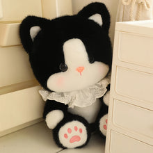 Load image into Gallery viewer, Black and White Cat Plush Toy - Lace Ruffle Collar Design-2