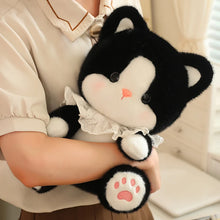 Load image into Gallery viewer, Black and White Cat Plush Toy - Lace Ruffle Collar Design-4