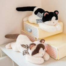 Load image into Gallery viewer, Black and White Cat Stuffed Animal Plush Toy - Floral Bow Kitty-13