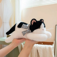 Load image into Gallery viewer, Black and White Cat Stuffed Animal Plush Toy - Floral Bow Kitty-15