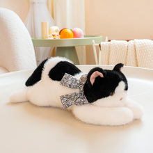 Load image into Gallery viewer, Black and White Cat Stuffed Animal Plush Toy - Floral Bow Kitty-black white-35cm-1