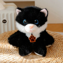 Load image into Gallery viewer, Black and White Cat Stuffed Animal - Standing with Blue Eyes and Paw Print Tag-6