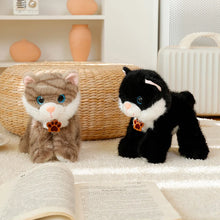Load image into Gallery viewer, Black and White Cat Stuffed Animal - Standing with Blue Eyes and Paw Print Tag-7