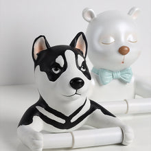 Load image into Gallery viewer, Image of a super cute black and white husky toilet roll holder