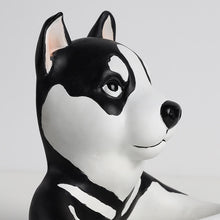 Load image into Gallery viewer, Close image of a super cute black and white husky toilet paper holder