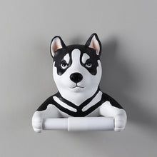 Load image into Gallery viewer, Image of a super cute black and white siberian husky toilet paper holder