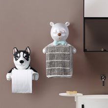 Load image into Gallery viewer, Image of a super cute black and white siberian husky toilet roll holder