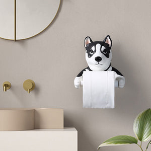 Image of a black and white husky toilet roll holder