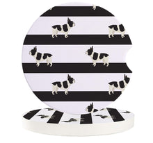 Load image into Gallery viewer, Black and White Stripes French Bulldog Ceramic Car Coasters-Car Accessories-Car Accessories, Coaster, Dogs, French Bulldog, Home Decor-6 PCS-1
