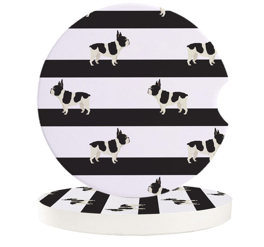 Black and White Stripes French Bulldog Ceramic Car Coasters-Car Accessories-Car Accessories, Coaster, Dogs, French Bulldog, Home Decor-6 PCS-1