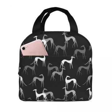 Black And White Whippet Greyhound Love Insulated Lunch Bag With Exterior Pocket 360x