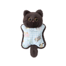 Load image into Gallery viewer, Black Bombay Cat Plushie - Big Eyes with Patterned Fabric Body-3