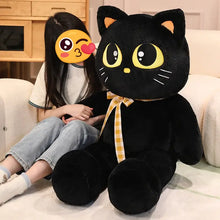 Load image into Gallery viewer, Black Bombay Cat Plushie - Sitting Kawaii Big Eyes with Checkered Bow-Stuffed Animals-Black Cat,Cat Memorial Gifts,Stuffed Animal-5