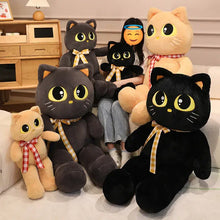 Load image into Gallery viewer, Black Bombay Cat Plushie Sitting Kawaii Big Eyes With Checkered Bow-Stuffed Animals-Cat Memorial Gifts,Stuffed Animal-11