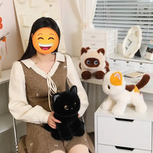 Load image into Gallery viewer, Black Bombay Cat Stuffed Animal - Sitting Design with Big Eyes-15