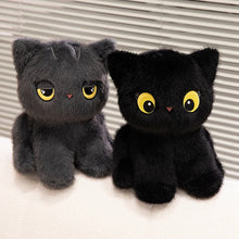 Load image into Gallery viewer, Black Bombay Cat Stuffed Animal - Sitting Kawaii Design with Big Yellow Eyes-6