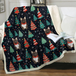 Black / Brindle French Bulldog Festive Frolic Christmas Blanket-Blanket-Blankets, Christmas, French Bulldog, Home Decor-10