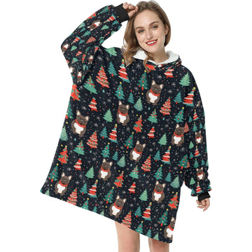 Black Brindle French Bulldog Festive Frolic Christmas Blanket Hoodie One Size 360x