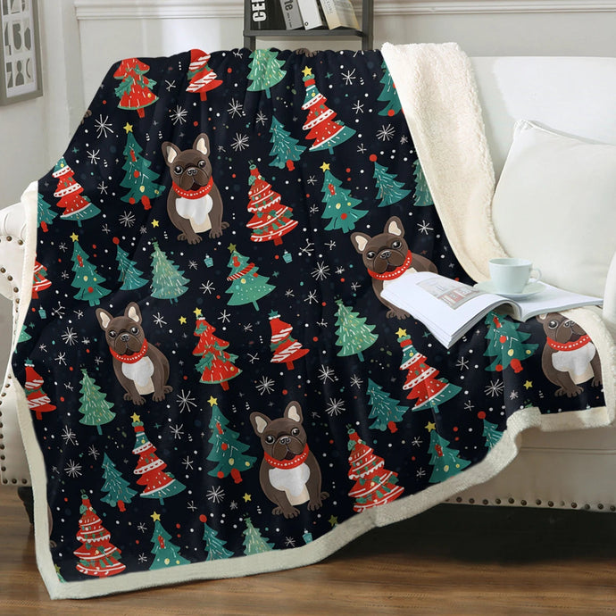 Black / Brindle French Bulldog Festive Frolic Christmas Blanket-Blanket-Blankets, Christmas, French Bulldog, Home Decor-Small-1