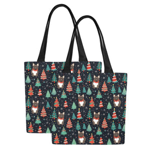 Black / Brindle French Bulldog Festive Frolic Large Canvas Tote Bags - Set of 2-Accessories-Accessories, Bags, French Bulldog-2