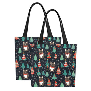 Black / Brindle French Bulldog Festive Frolic Large Canvas Tote Bags - Set of 2-Accessories-Accessories, Bags, French Bulldog-8