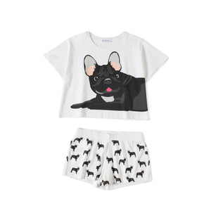 Black Frenchie Mom Cotton Crop Top and Shorts Sleeping Set-Pajamas-Apparel, Dog Mom Gifts, French Bulldog, Pajamas-12