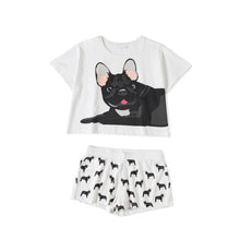 Load image into Gallery viewer, Black Frenchie Mom Cotton Crop Top and Shorts Sleeping Set-Pajamas-Apparel, Dog Mom Gifts, French Bulldog, Pajamas-4