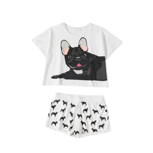 Black Frenchie Mom Cotton Crop Top and Shorts Sleeping Set-Pajamas-Apparel, Dog Mom Gifts, French Bulldog, Pajamas-4