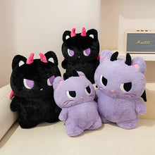 Load image into Gallery viewer, Black Grumpy Bombay Cat Plushie - Halloween Cat Plush - Big Eyes and Devil Horns-7