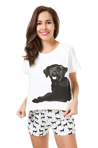 Black Lab Mom Cotton Crop Top and Shorts Sleeping Set-Pajamas-Apparel, Black Labrador, Dog Mom Gifts, Labrador, Pajamas-1