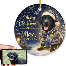 Load image into Gallery viewer, Black Labrador Christmas Ornament - Cozy Winter Pet Portrait Design - Personalize with Photo and Name-Christmas Ornament-Christmas,Christmas Ornament,Personalize Artwork-1