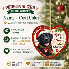 Load image into Gallery viewer, Black Labrador Christmas Ornament - Love &amp; Joy Heart Shaped Portrait - Personalized with Name-Christmas Ornament-Black Labrador,Christmas,Personalize Artwork-2