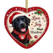 Load image into Gallery viewer, Black Labrador Christmas Ornament - Love &amp; Joy Heart Shaped Portrait - Personalized with Name-Christmas Ornament-Black Labrador,Christmas,Personalize Artwork-4