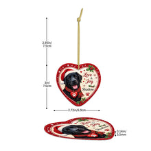 Load image into Gallery viewer, Black Labrador Christmas Ornament - Love &amp; Joy Heart Shaped Portrait - Personalized with Name-Christmas Ornament-Black Labrador,Christmas,Personalize Artwork-5