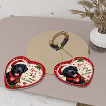 Load image into Gallery viewer, Black Labrador Christmas Ornament - Love &amp; Joy Heart Shaped Portrait - Personalized with Name-Christmas Ornament-Black Labrador,Christmas,Personalize Artwork-6