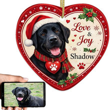 Load image into Gallery viewer, Black Labrador Christmas Ornament - Love &amp; Joy Heart Shaped Portrait - Personalized with Name-Christmas Ornament-Black Labrador,Christmas,Personalize Artwork-1