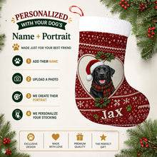 Load image into Gallery viewer, Black Labrador Christmas Stocking – Heart Knit Portrait – Personalize with Photo and Name-Christmas Ornament-Black Labrador,Christmas,Christmas Stocking,Personalize Artwork-2