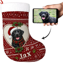 Load image into Gallery viewer, Black Labrador Christmas Stocking – Heart Knit Portrait – Personalize with Photo and Name-Christmas Ornament-Black Labrador,Christmas,Christmas Stocking,Personalize Artwork-1