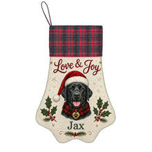 Load image into Gallery viewer, Black Labrador Christmas Stocking - Holly &amp; Tartan Portrait - Personalize with Photo and Name-Christmas Ornament-Christmas,Christmas Stocking,Personalize Artwork-3