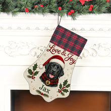 Load image into Gallery viewer, Black Labrador Christmas Stocking - Holly &amp; Tartan Portrait - Personalize with Photo and Name-Christmas Ornament-Christmas,Christmas Stocking,Personalize Artwork-6