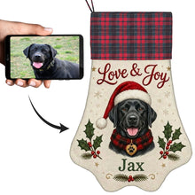Load image into Gallery viewer, Black Labrador Christmas Stocking - Holly &amp; Tartan Portrait - Personalize with Photo and Name-Christmas Ornament-Christmas,Christmas Stocking,Personalize Artwork-1