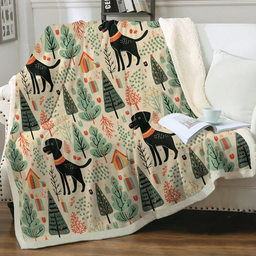 Black Labrador Holiday Frolic Christmas Blanket-Blanket-Black Labrador, Blankets, Christmas, Home Decor, Labrador-Small-1