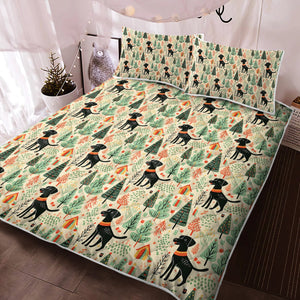 Black Labrador Holiday Frolic Christmas Quilt Blanket Bedding Set-Bedding-Bedding, Black Labrador, Blankets, Christmas, Home Decor-2