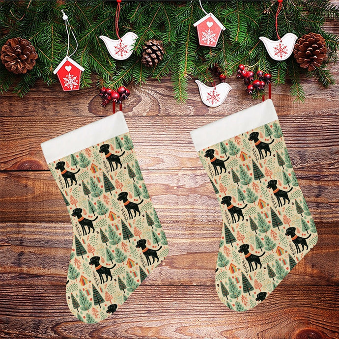 Black Labrador Holiday Frolic Christmas Stocking-Christmas Ornament-Black Labrador, Christmas, Home Decor-26X42CM-White-3