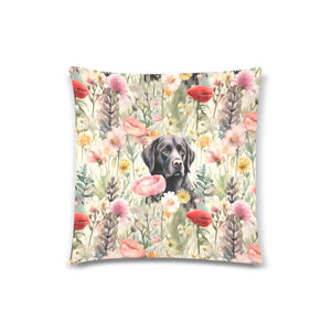 Black Labrador in Meadow of Dreams Throw Pillow Cover-White-ONESIZE-1