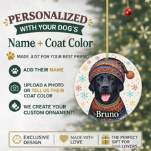 Load image into Gallery viewer, Black Labrador Ornament - Christmas Folk Art Design - Personalize with Photo and Name