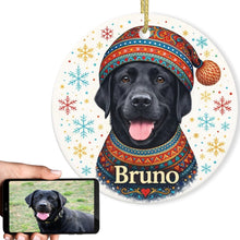 Load image into Gallery viewer, Black Labrador Ornament - Christmas Folk Art Design - Personalize with Photo and Name