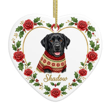 Load image into Gallery viewer, Black Labrador Ornament - Personalized Heart Shaped Christmas Rose Border - with Name-Christmas Ornament-Black Labrador,Christmas,Personalize Artwork-4