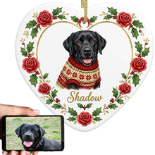 Load image into Gallery viewer, Black Labrador Ornament - Personalized Heart Shaped Christmas Rose Border - with Name-Christmas Ornament-Black Labrador,Christmas,Personalize Artwork-1